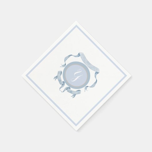 Chinoiserie Blue Ribbons Logo Crest Servet (Hoek)