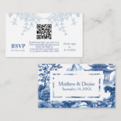 Chinoiserie Blue Toile Elegante Pagoda bruiloft RS Informatiekaartje (Voorkant / Achterkant)