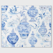 Chinoiserie Blue Vase Wrapping Paper Cadeaupapier (Vlak)