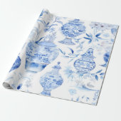 Chinoiserie Blue Vase Wrapping Paper Cadeaupapier (Uitgerold)