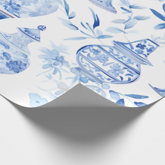 Chinoiserie Blue Vase Wrapping Paper Cadeaupapier (Hoek)