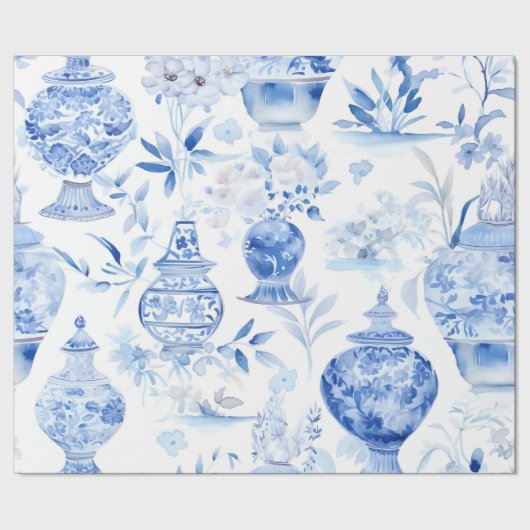 Chinoiserie Blue Vase Wrapping Paper Cadeaupapier (Zoom)
