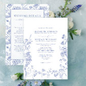 Chinoiserie Blue Victorian Floral Details Wedding Kaart