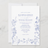 Chinoiserie Blue Victorian Floral Details Wedding Kaart (Voorkant)