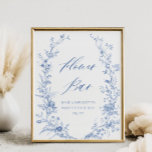 Chinoiserie Blue Vrijgezellenfeest Flower Bar Poster<br><div class="desc">Blauw Bloemen Hydrangea Bloemen Bar Teken | Something Blue Vrijgezellenfeest Flower Bar Teken | Chinoiserie Blue Vrijgezellenfeest Flower Bar</div>