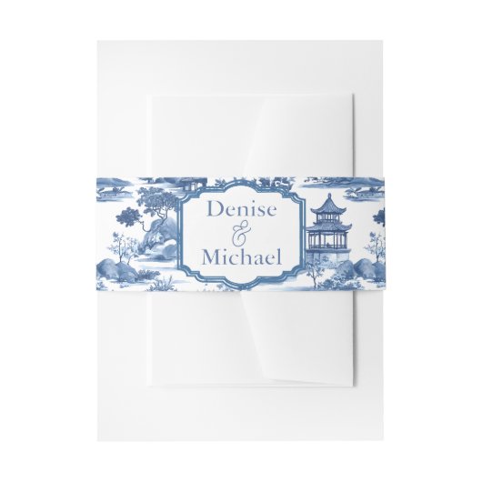 Chinoiserie Blue Wedding Uitnodigingen Wikkel (Voorkant Voorbeeld)