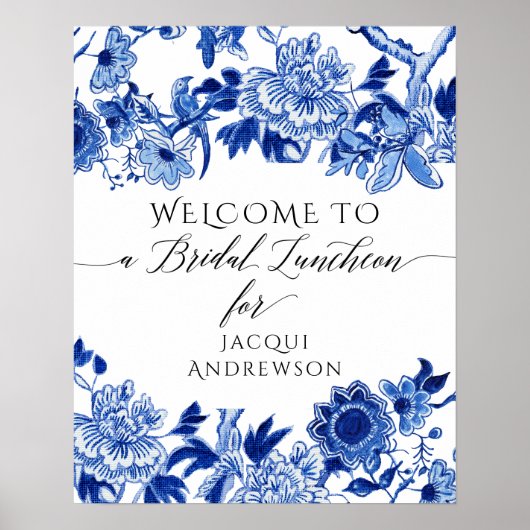Chinoiserie Blue White Bridal Luncheon Welkom Poster (Voorkant)