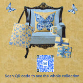 Chinoiserie Blue White Butterfly Faded Damask Medium Tafelloper