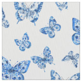 Chinoiserie Blue White Butterfly Stof (Close Up)