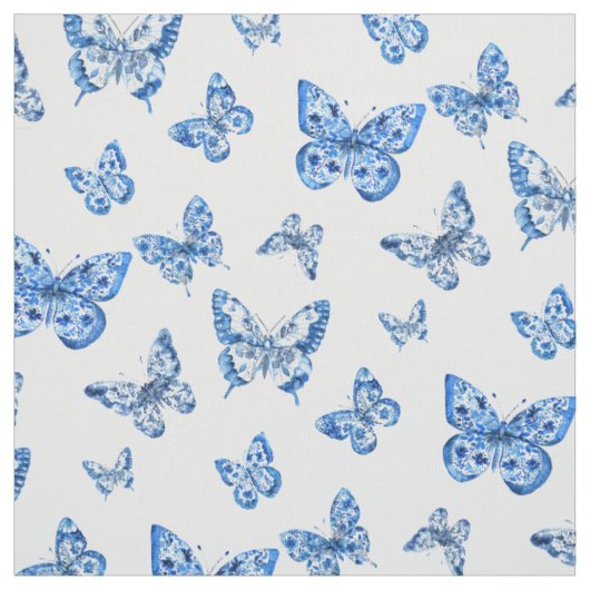 Chinoiserie Blue White Butterfly Stof (Swatch)
