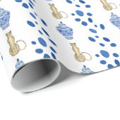 Chinoiserie Blue & White Cheetah Gift Wrap Cadeaupapier (Rol Hoek)