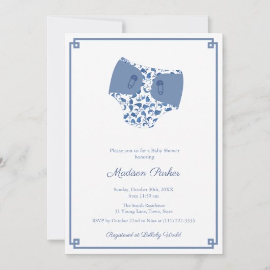 Chinoiserie Blue & White Diaper Wipes Baby shower Kaart (Voorkant)