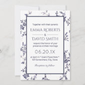  Chinoiserie Blue & White Floral Wedding Kaart (Voorkant)