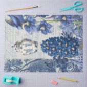 Chinoiserie Blue White Flower Jar Script Ephemera Tissuepapier (Craft)