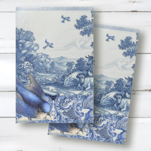 Chinoiserie Blue White French Toile Bird Collage Tissuepapier
