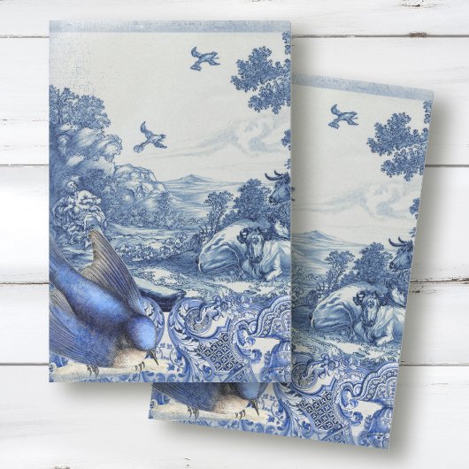 Chinoiserie Blue White French Toile Bird Collage Tissuepapier
