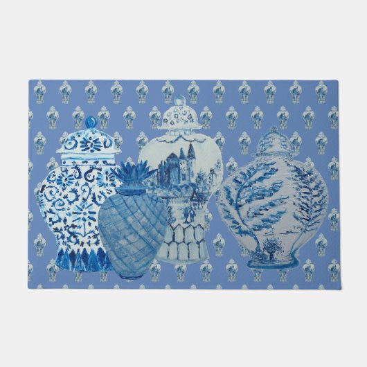 Chinoiserie Blue White Ginger Jars Deurmat (Voorkant)