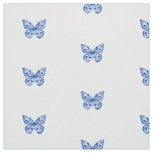 Chinoiserie Blue White Little Butterfly Stof
