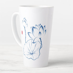 Chinoiserie Blue White Lotus Inspirating Quote Latte Mok