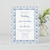 Chinoiserie Blue White Pattern Wedding Kaart (Staand voorkant)