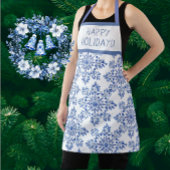 Chinoiserie Blue White Red Snowflakes Personalized Schort