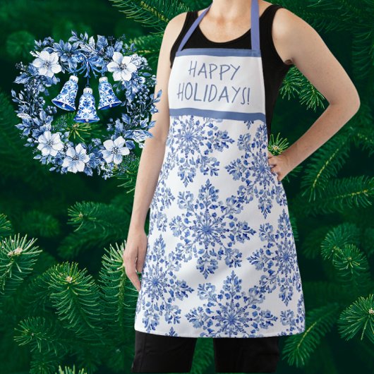 Chinoiserie Blue White Red Snowflakes Personalized Schort