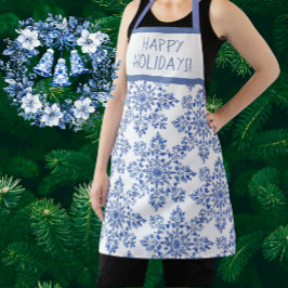 Chinoiserie Blue White Snowflakes Personalized Schort