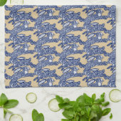 Chinoiserie Blue White Tan Rabbit Bunny Pattern Theedoek (Gevouwen)