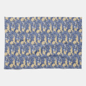 Chinoiserie Blue White Tan Rabbit Bunny Pattern Theedoek (Horizontaal)