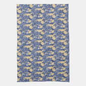 Chinoiserie Blue White Tan Rabbit Bunny Pattern Theedoek (Verticaal)