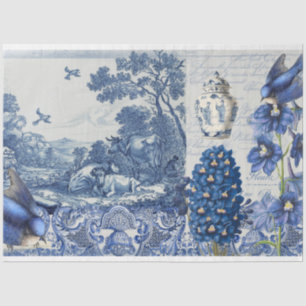 Chinoiserie Blue White Toile Floral Script Collage Tissuepapier