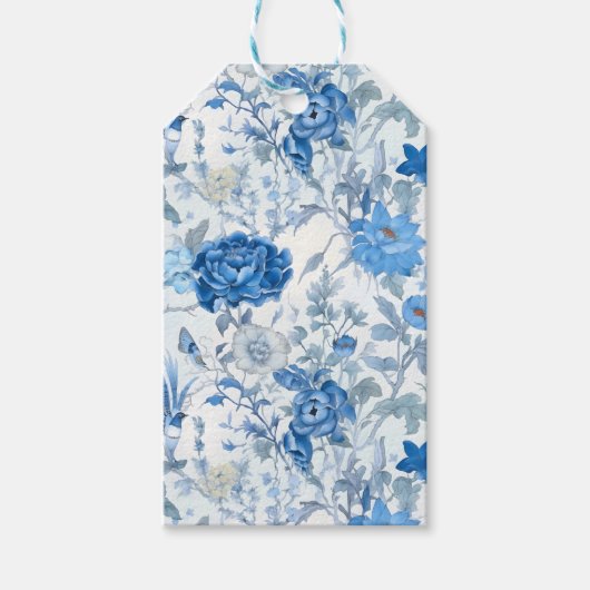 Chinoiserie Blue Wild Flower Gift Label Cadeaulabel (Voorkant)