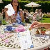 Chinoiserie Blue Willow Bridal Shower Bingo game Kaart