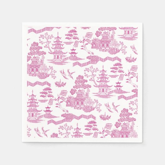 Chinoiserie Blue Willow in het roze Servet (Voorkant)