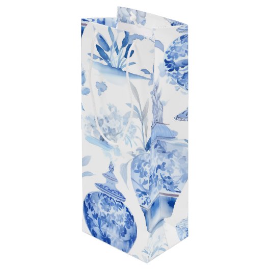 Chinoiserie Blue Wine Gift Bag Wijn Cadeautas (Achterkant Gekanteld)
