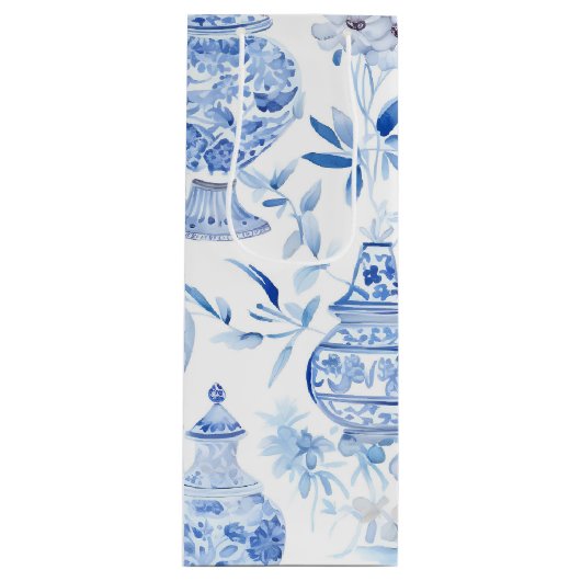 Chinoiserie Blue Wine Gift Bag Wijn Cadeautas (Voorkant)