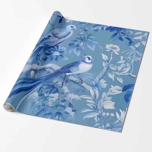 Chinoiserie Blue Wrapping Paper Cadeaupapier (Uitgerold)