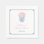 Chinoiserie Blush Pink Navy Peony Wedding Shower N Servet (Voorkant)