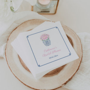Chinoiserie Blush Roze Navy Pioen Huwelijksdouche  Servet
