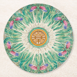 Chinoiserie Bok-Choy China Patroon Geïnspireerd Ronde Kartonnen Onderzetter