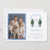 Chinoiserie Boompersmonogramfoto Feestdagenkaart (Voorkant)