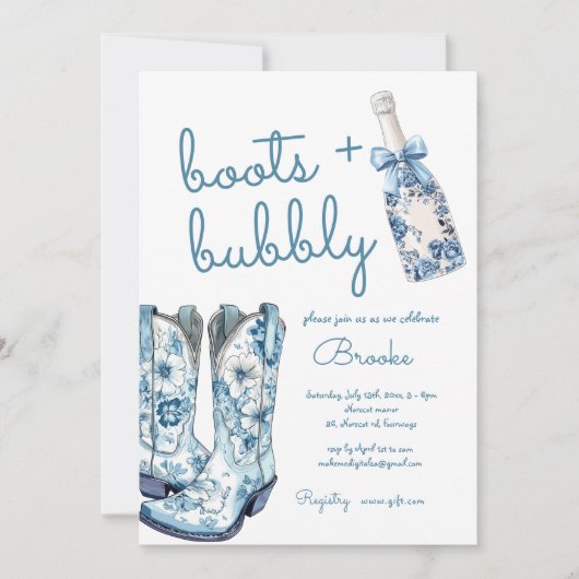 Chinoiserie Boots en Bubbly Vrijgezellenfeest Kaart (Voorkant)