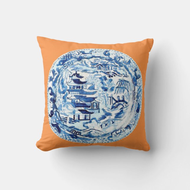 CHINOISERIE BORD OP TANGERINE KUSSEN (Voorkant)