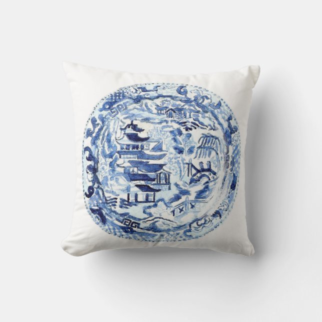 CHINOISERIE BORD PILLOW BLUE/WITTE KUSSEN (Voorkant)