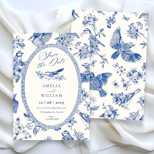 Chinoiserie botanische bloem vogel  save the date