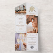Chinoiserie Bouquet Gold 3 Foto QR Code Huwelijk All In One Uitnodiging (Binnen)