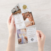 Chinoiserie Bouquet Gold 3 Foto QR Code Huwelijk All In One Uitnodiging (Afscheurbaar)