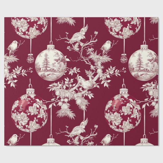 Chinoiserie Bourgondië & Wit Kerst Ornament Cadeaupapier (Vlak)