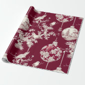Chinoiserie Bourgondië & Wit Kerst Ornament Cadeaupapier (Uitgerold)