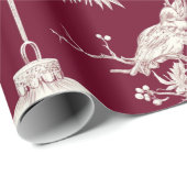 Chinoiserie Bourgondië & Wit Kerst Ornament Cadeaupapier (Rol Hoek)